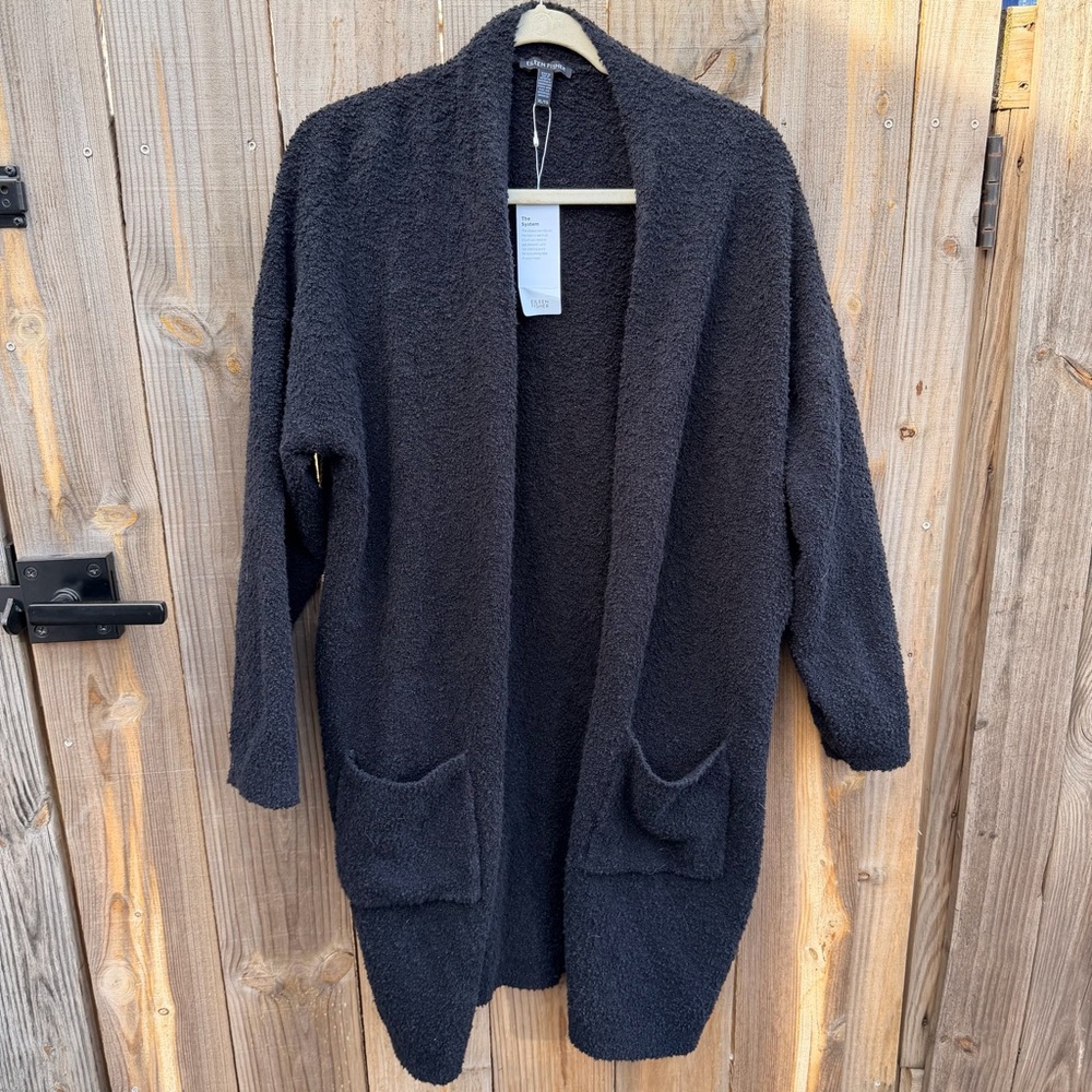 NEW Eileen Fisher Organic Cotton blend Straight Long Cardigan black size XL